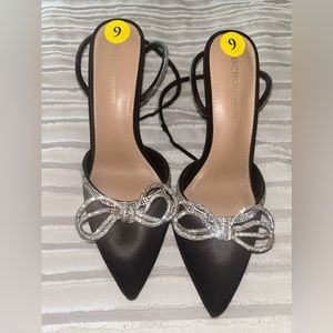 BCBG black heels with diamond Bow size 9